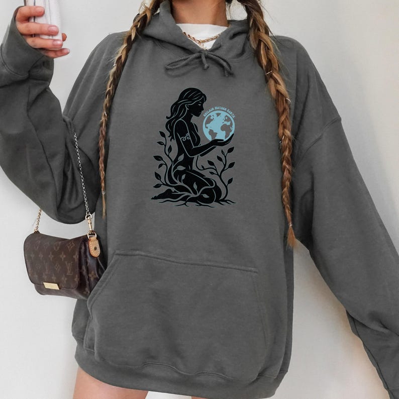 Reclaim Mother Earth tshirt, Eco Goddess Shirt, Feminist Earth Day Tee, Spiritual Nature Lover Gift, Witchy Aesthetic. Gaia Goddess Shirt Charcoal Hoodie