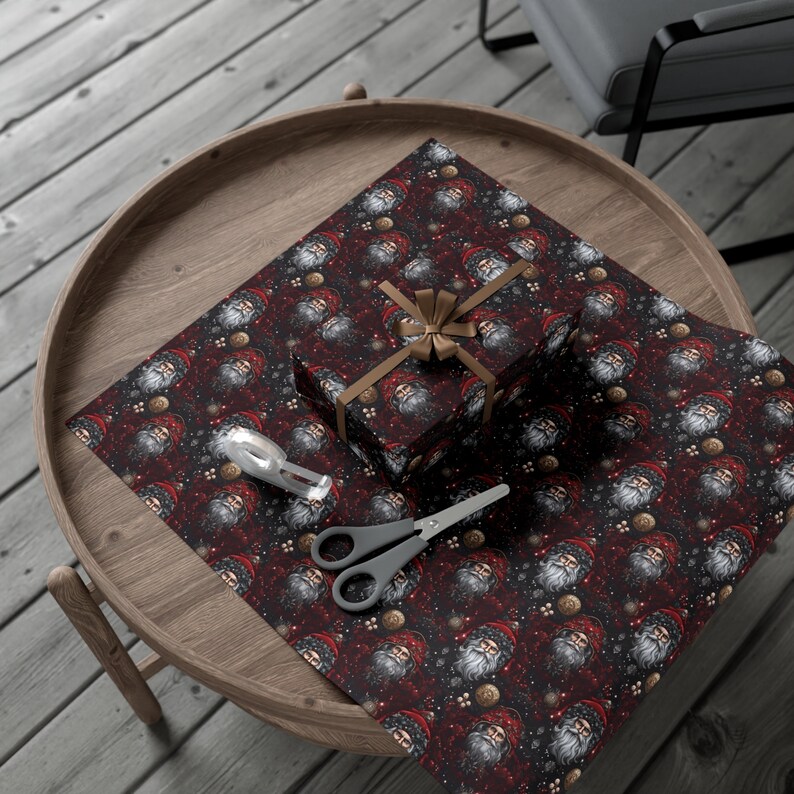 Pagan santa gift wrap rolls, goth Christmas, retro Santa wrapping paper, dark academia wrapping paper, gothic winter solstice, yule wrap image 3