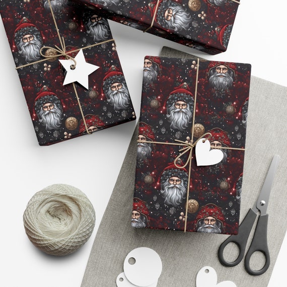 Pagan santa gift wrap rolls, goth Christmas, retro Santa wrapping paper, dark academia wrapping paper, gothic winter solstice, yule wrap