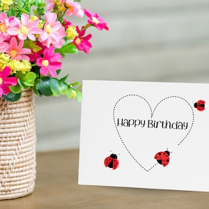 Sweet ladybug birthday card for mom or daughter, cute birthday card with heart for granddaughter  HB010