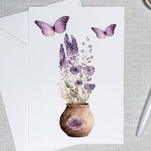 Juego de tarjetas con notas de lavanda, tarjetas con notas de flores de acuarela para mamá, papelería botánica para regalo de cumpleaños, tarjetas de agradecimiento con flores silvestres, CC002