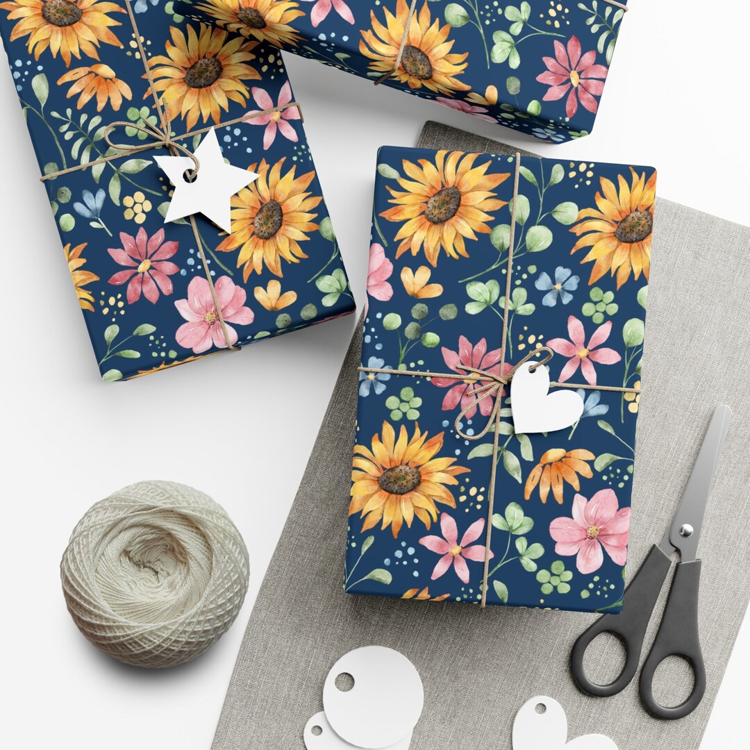 Sunflower Wrapping Paper for All Occasions, Cottagecore Gift Wrap Paper