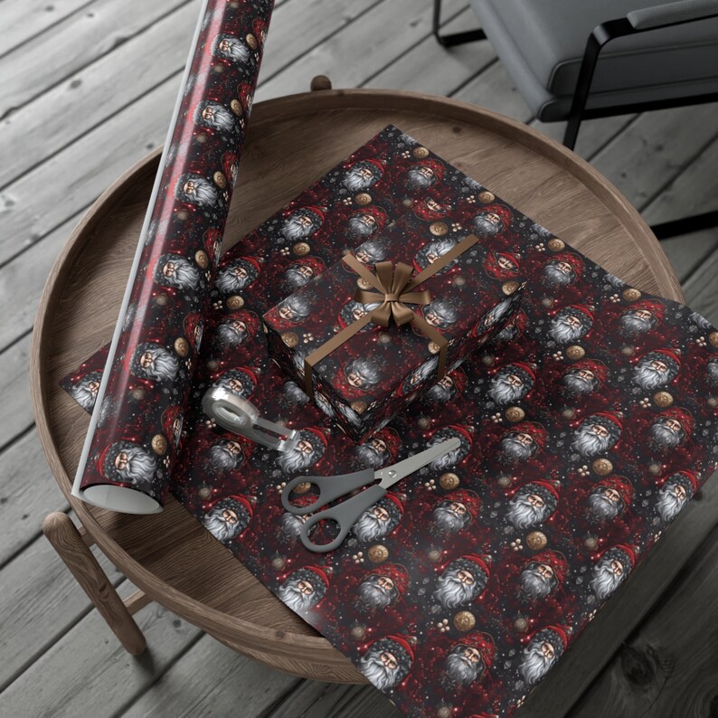Pagan santa gift wrap rolls, goth Christmas, retro Santa wrapping paper, dark academia wrapping paper, gothic winter solstice, yule wrap image 7