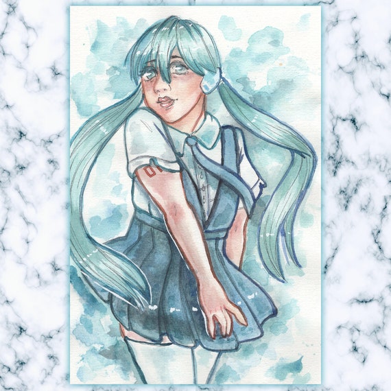 Hatsune Miku Inspiriert Original Aquarell Etsy