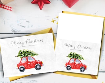 Merry Christmas Card Printable - Holidays Greetings - 3 sizes Included with Pre Cut Printable Envelopes -Instant DOWNLOAD
