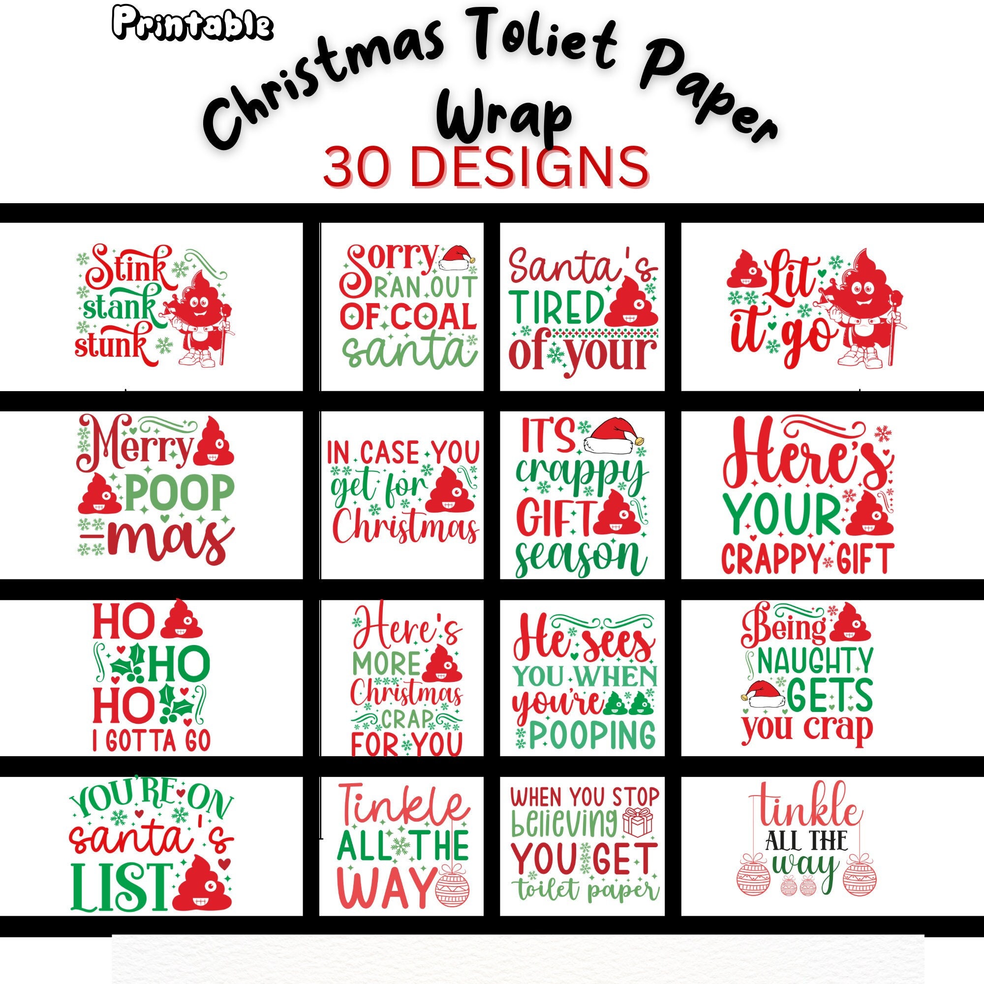 Christmas Toilet Paper Wrap Digital Print Print at Home on Regular Paper 30 DESIGNS Etsy