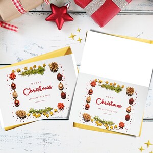 Cartão de Natal Feliz Natal para impressão, 2 tamanhos diferentes, 6 x 4 pol. e 8,5 x 11 pol., arquivo de envelope recortado incluído