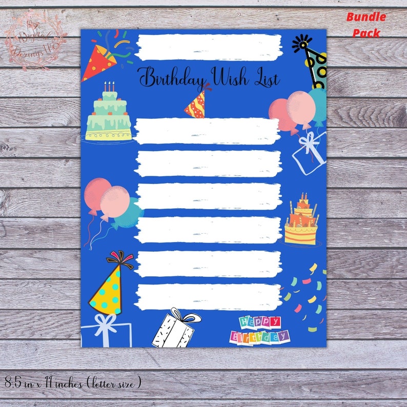 Birthday Wishlist Printable Bundle Pack • 4 Different Colors • Children ...