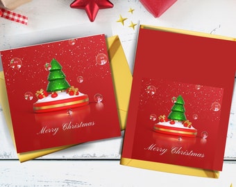 Merry Christmas Card Printable - Holidays Greetings - 3 sizes Included with Pre Cut Printable Envelopes -Instant DOWNLOAD