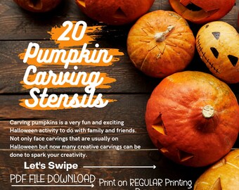 20 Halloween Pumpkin Carving Stencils (Digital PDF Download)