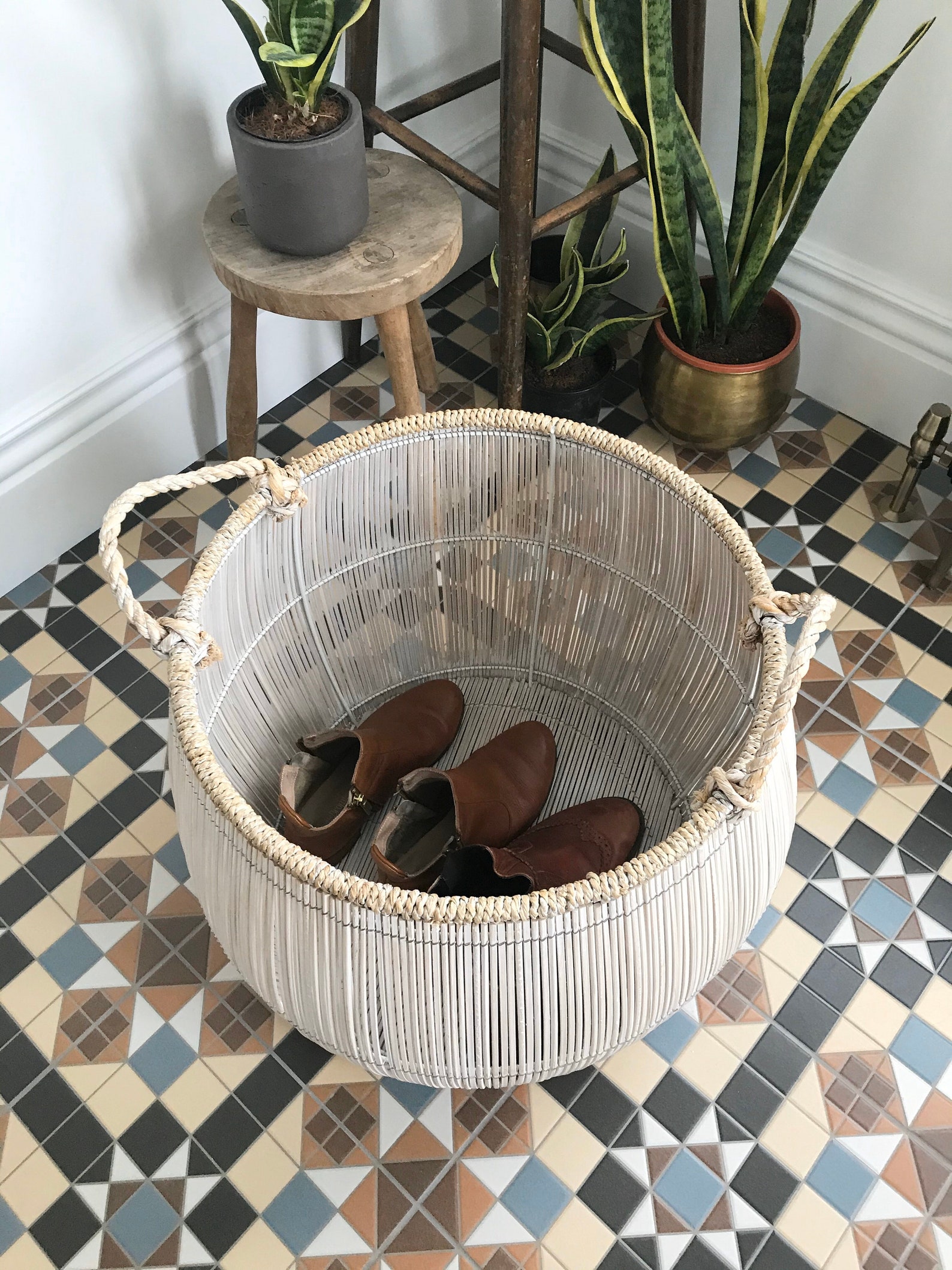 BASKET John Lewis Washing Basket White Washed Gray Natural Bathroom