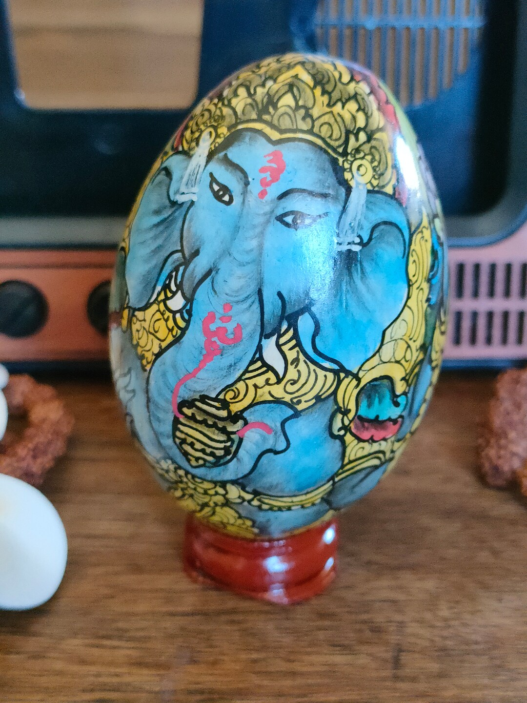Ganesh Statue Traditional Bali Egg Painting Painted Wooden Etsy