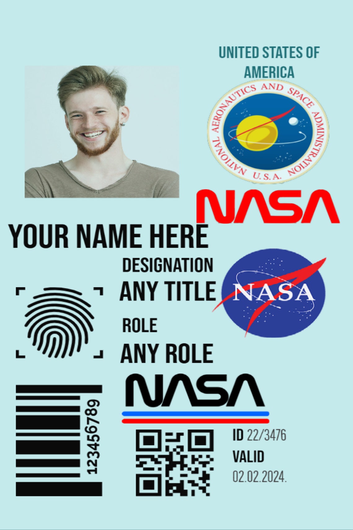 Customizable Novelty nasa id BadgeUnited kingdom space | Etsy