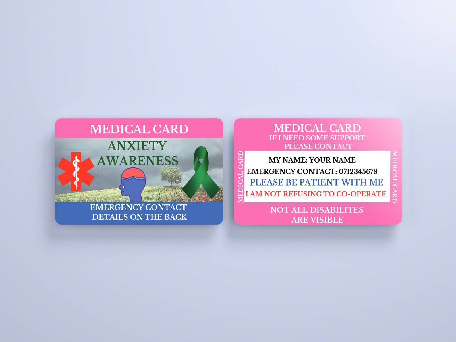 Anxiety Awareness Medical Card Personalized Disability Etsy