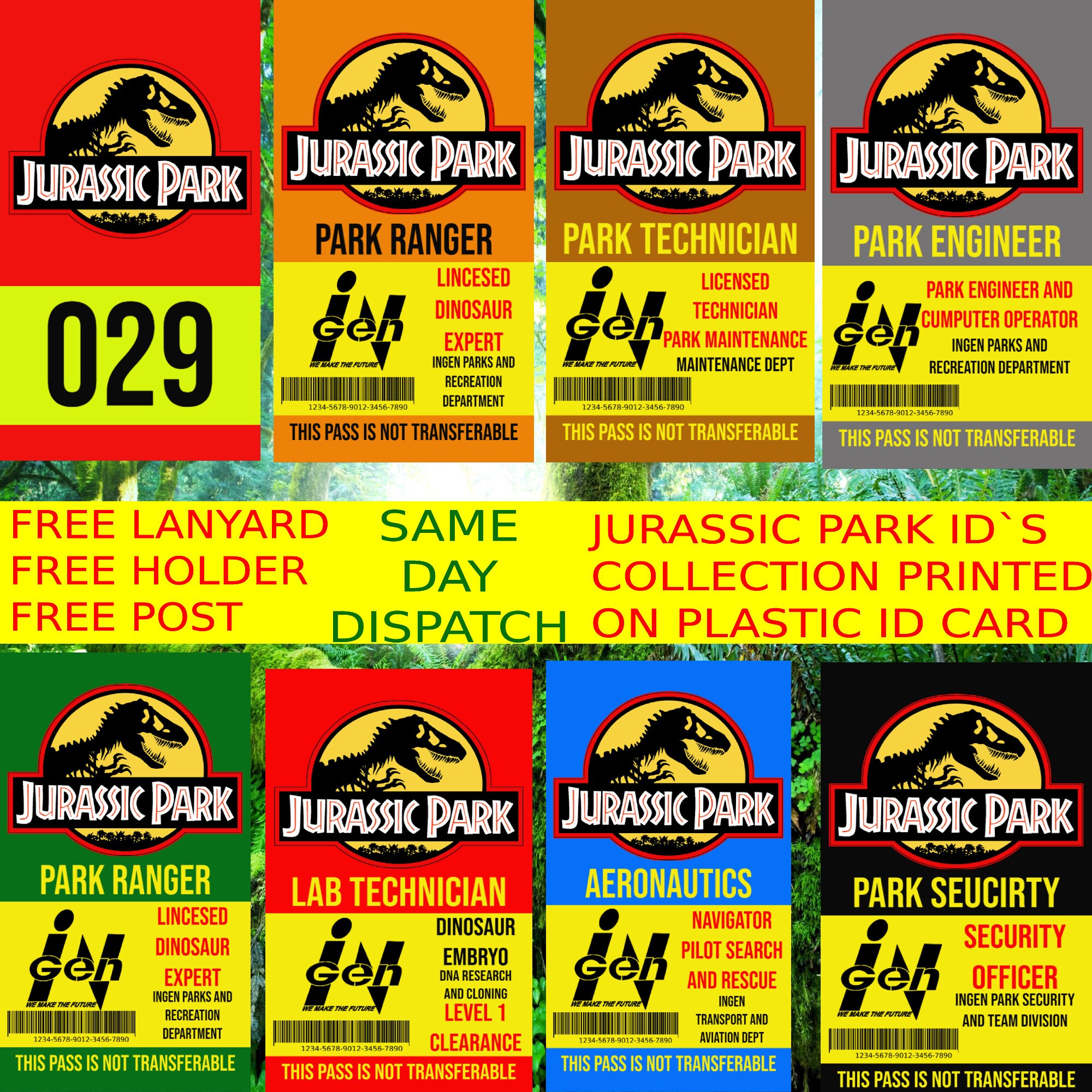 jurassic-park-plastic-id-badge-collection-free-lanyard-free-etsy