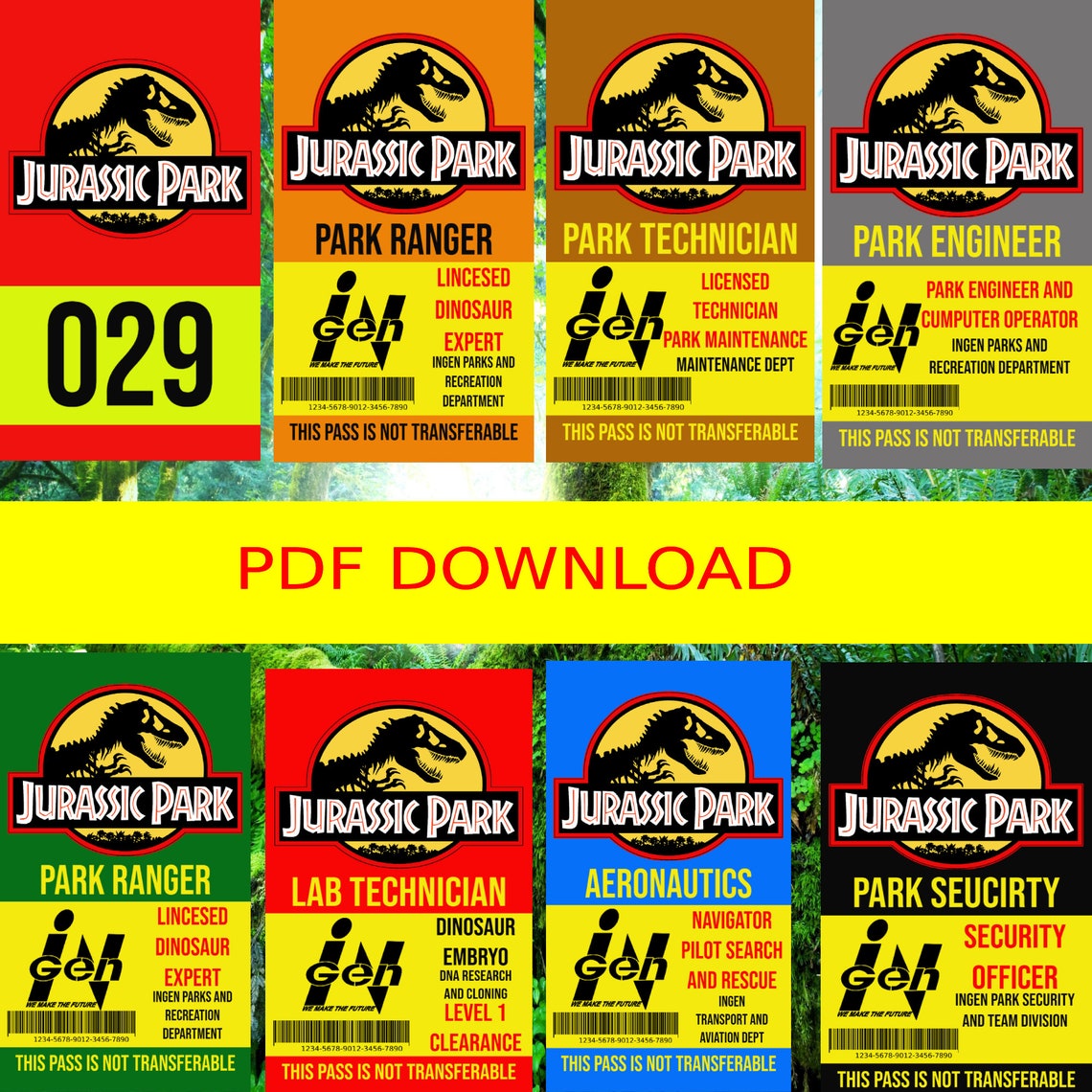 jurassic-park-id-badge-collection-8-design-combo-pdf-etsy