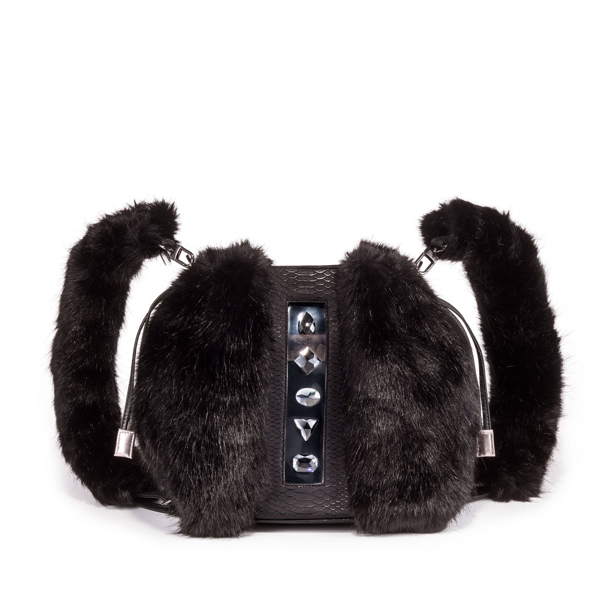 Black faux fur bag Unique vegan backpack Vegan leather bag Etsy