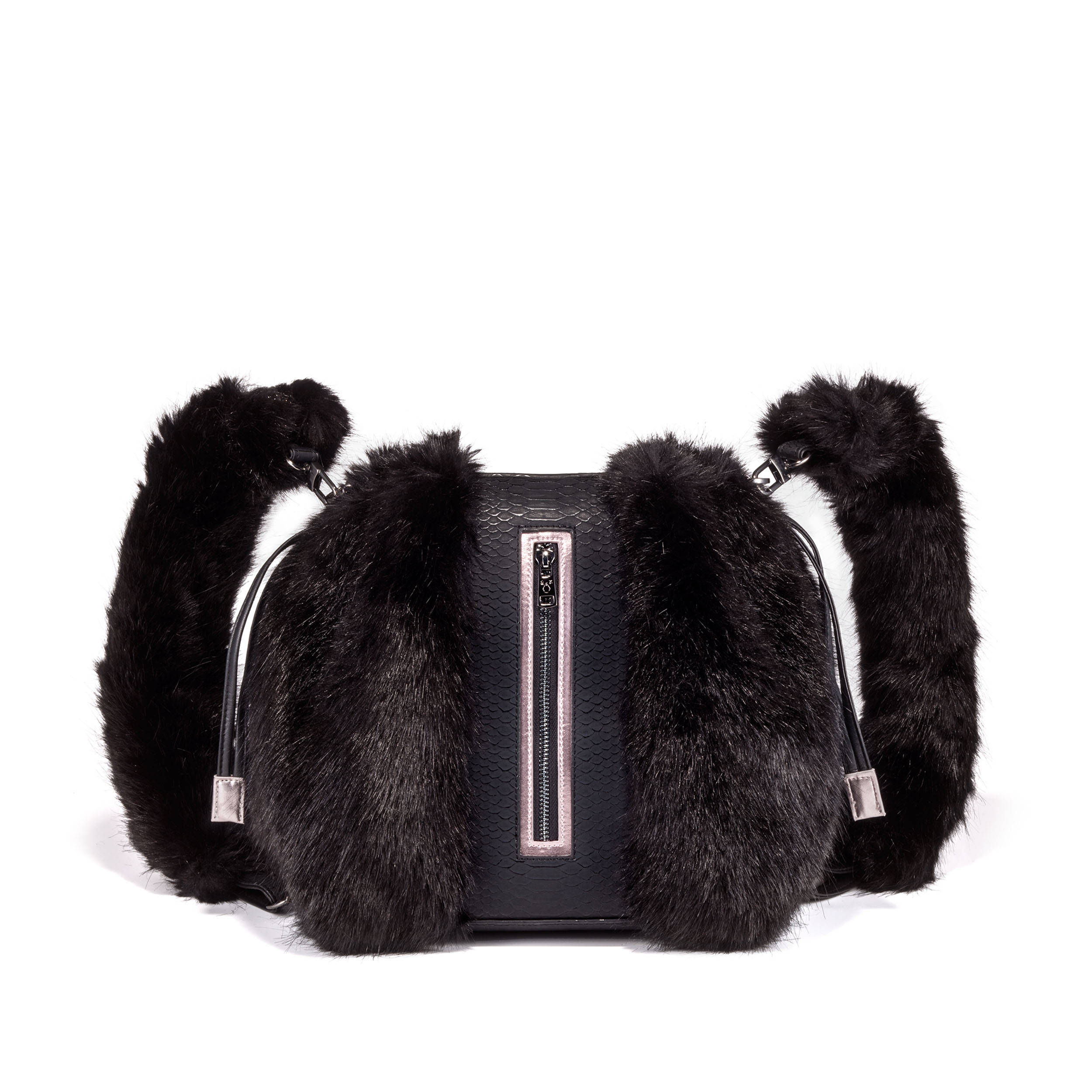 Black faux fur bag Unique vegan backpack Vegan leather bag Etsy