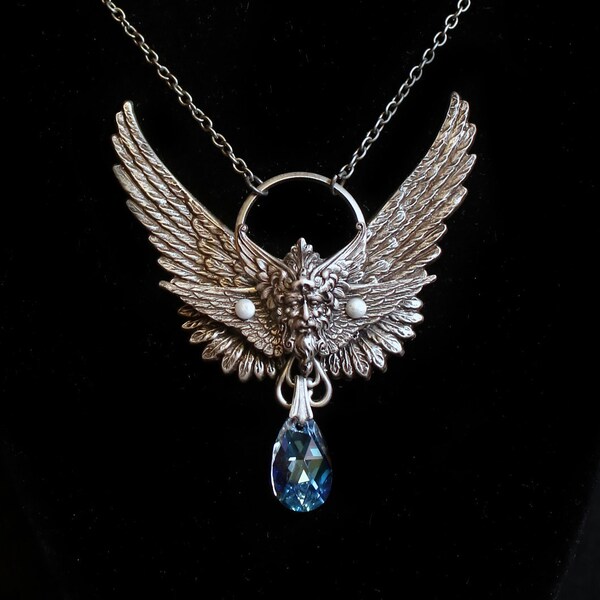 ASTRAEUS fantasy necklace , GREEK MYTHOLOGY necklace , fantasy crystal necklace , winged deity necklace , mythical necklace , wings necklace