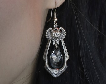 Bat earrings , Vampire jewelry , goth earrings , Gothic earrings , bat jewelry , crystal earrings , gothic victorian earrings ,