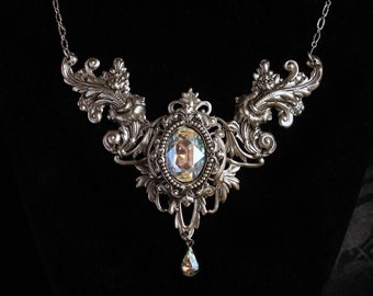 Gothic victorian necklace, gothic wedding bridal necklace, gothic jewelry, ornate baroque crystal statement necklace for romantic goth