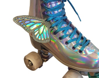 Butterfly wings for skates and shoe. skate wings, shoe wings, roller skate accessories, holographic monarch butterfly rave accessory, (PAIR)