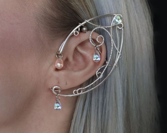 Boucles d'oreilles elfes , boucles d'oreilles elfes , boucles d'oreilles sans piercing , boucles d'oreilles fée , boucles d'oreilles elfiques , boucles d'oreilles fantaisie avec cristal , boucles d'oreilles elfes