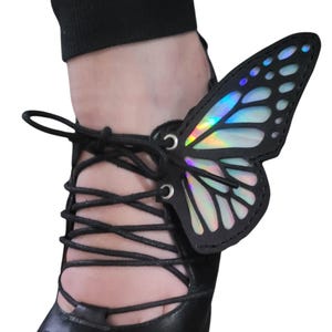 Ailes de chaussures papillon noires, ailes de patin, accessoires de patins à roulettes, ailes de bottes en cuir, décorations de chaussures de papillon monarque, accessoires rave