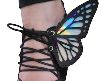 Black butterfly shoe wings, skate wings, roller skate accessories, leather boot wings, monarch butterfly shoe decorations, rave accessories