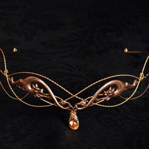 Elven circlet , Dragon crown , renaissance headpiece , gold diadem , crystal tiara , elvish circlet , elven crown , gold crown with crystal image 2