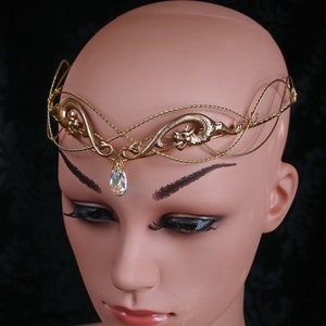 Elven circlet , Dragon crown , renaissance headpiece , gold diadem , crystal tiara , elvish circlet , elven crown , gold crown with crystal image 3