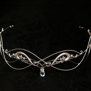 Silver Dragon crown , elvish circlet ,  renaissance headpiece , elven diadem , crystal tiara , elven crown , silver crown with crystal