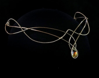 circlet , elven circlet , elven tiara , gold circlet crown , circlet headpiece with crystal for medieval renaissance costume