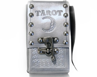MOON TAROT CASE , tarot box , tarot pouch , tarot card box , tarot card case , tooled leather tarot card holder for tarot cards