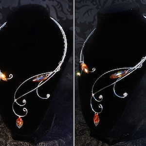 TORC, torc necklace , elven necklace , Autumn necklace , medieval necklace . Renaissance jewelry with orange crystal , elven jewlery