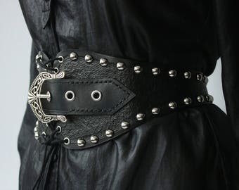 GOTHIC WAIST BELT , studded leather belt , leather waist cincher , wide leather belt , leather cinch belt , leather belt women