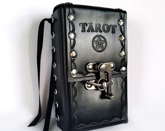 Leather tarot case , pentacle tarot bag , tarot card holder for tarot cards , tarot case , tarot box , pagan gifts for altar