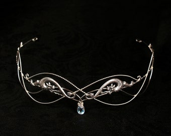 Silver Dragon crown , elvish circlet ,  renaissance headpiece , elven diadem , crystal tiara , elven crown , silver crown with crystal