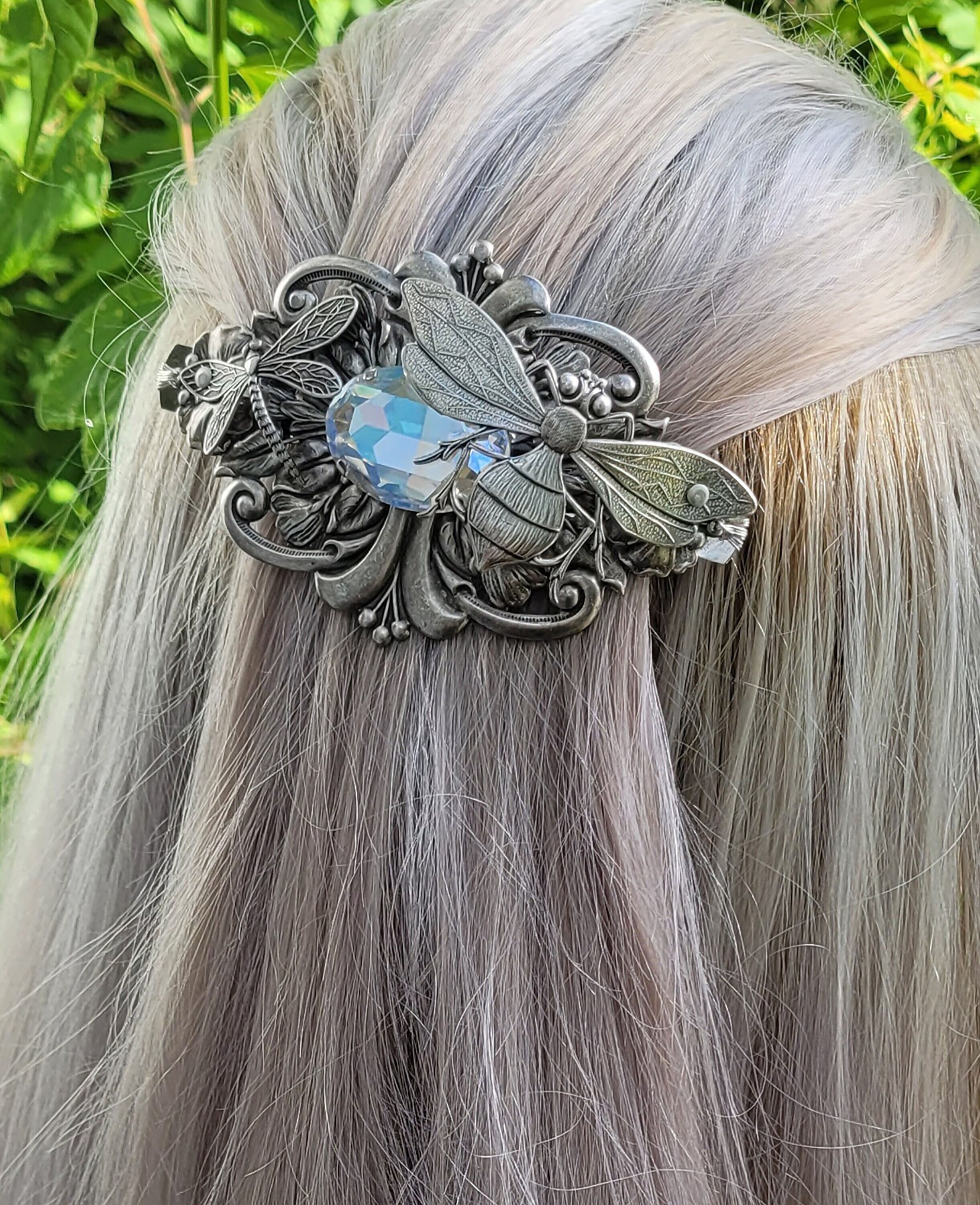 Victorian Art Nouveau French Hair Barrette, Garden Party 