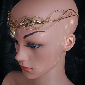 Elven circlet , Dragon crown , renaissance headpiece , gold diadem , crystal tiara , elvish circlet , elven crown , gold crown with crystal image 5