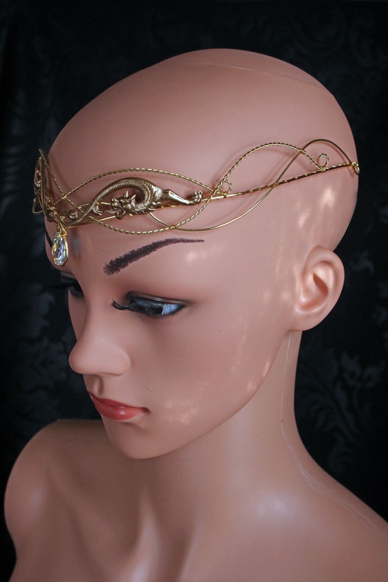 Elven circlet , Dragon crown , renaissance headpiece , gold diadem , crystal tiara , elvish circlet , elven crown , gold crown with crystal image 5