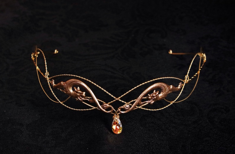 Elven circlet , Dragon crown , renaissance headpiece , gold diadem , crystal tiara , elvish circlet , elven crown , gold crown with crystal image 2