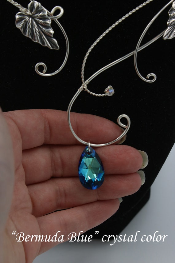 jewelry necklace elven fantastic fairy Pendant silver stone round royal blue Hanae