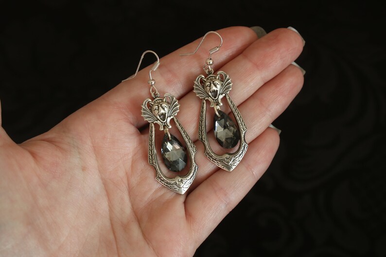 Boucles d'oreilles chauve-souris, bijoux vampire, boucles d'oreilles gothiques, boucles d'oreilles gothiques, bijoux chauve-souris, boucles d'oreilles en cristal, boucles d'oreilles gothiques victoriennes, image 6
