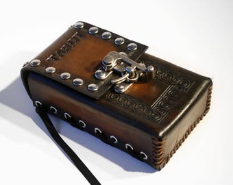 Leather TAROT BOX , tarot bag, tarot card box , Custom tarot case , Gothic antique old world leather tarot card holder for tarot cards