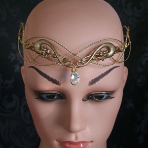 Elven circlet , Dragon crown , renaissance headpiece , gold diadem , crystal tiara , elvish circlet , elven crown , gold crown with crystal image 4