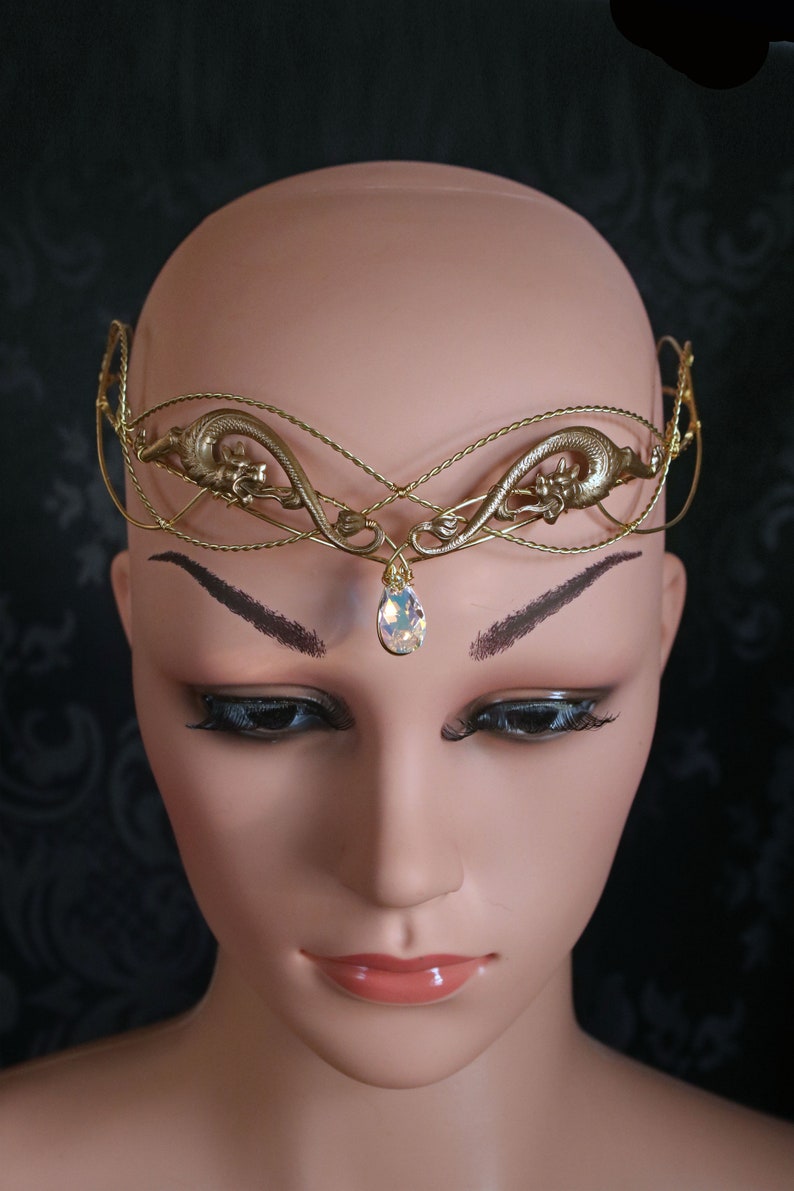 Elven circlet , Dragon crown , renaissance headpiece , gold diadem , crystal tiara , elvish circlet , elven crown , gold crown with crystal image 4