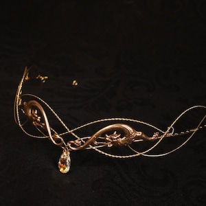 Elven circlet , Dragon crown , renaissance headpiece , gold diadem , crystal tiara , elvish circlet , elven crown , gold crown with crystal image 9