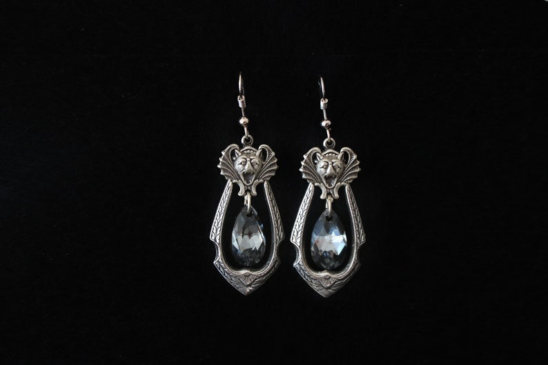 Boucles d'oreilles chauve-souris, bijoux vampire, boucles d'oreilles gothiques, boucles d'oreilles gothiques, bijoux chauve-souris, boucles d'oreilles en cristal, boucles d'oreilles gothiques victoriennes, image 2