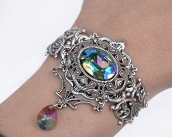 Victorian bracelet, Tudor jewlery, Edwardian bracelet, Renaissance crystal bracelet , Ornate filigree crystal bracelet, Art nouveau jewelry